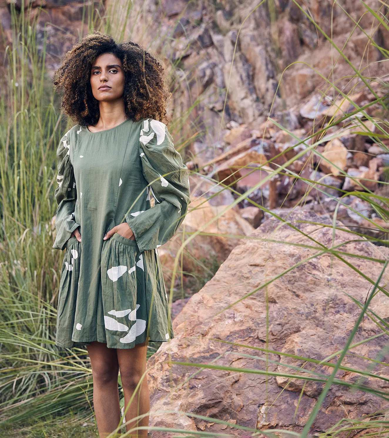 Khara Kapas The Sense Dress 100% Cotton  Green KW676