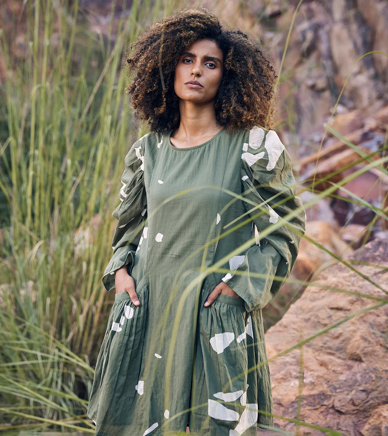 Khara Kapas The Sense Dress 100% Cotton  Green KW676