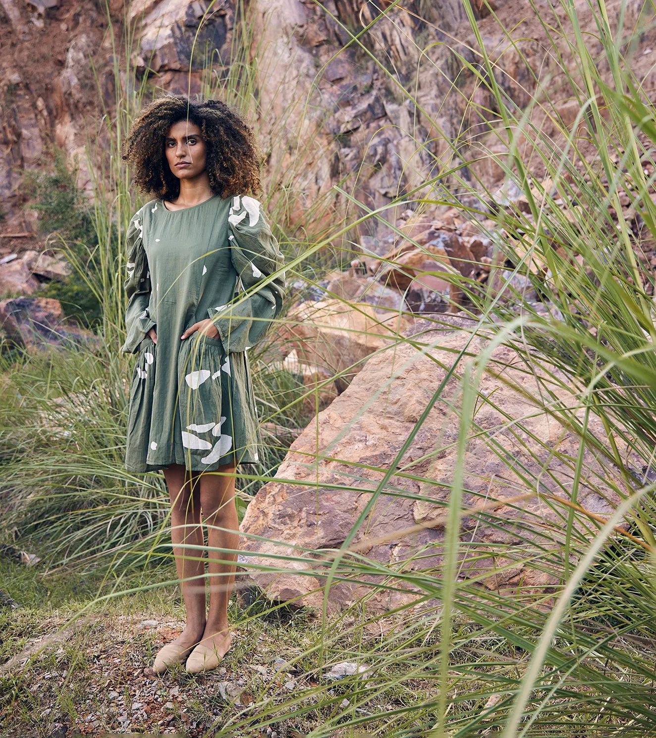 Khara Kapas The Sense Dress 100% Cotton  Green KW676