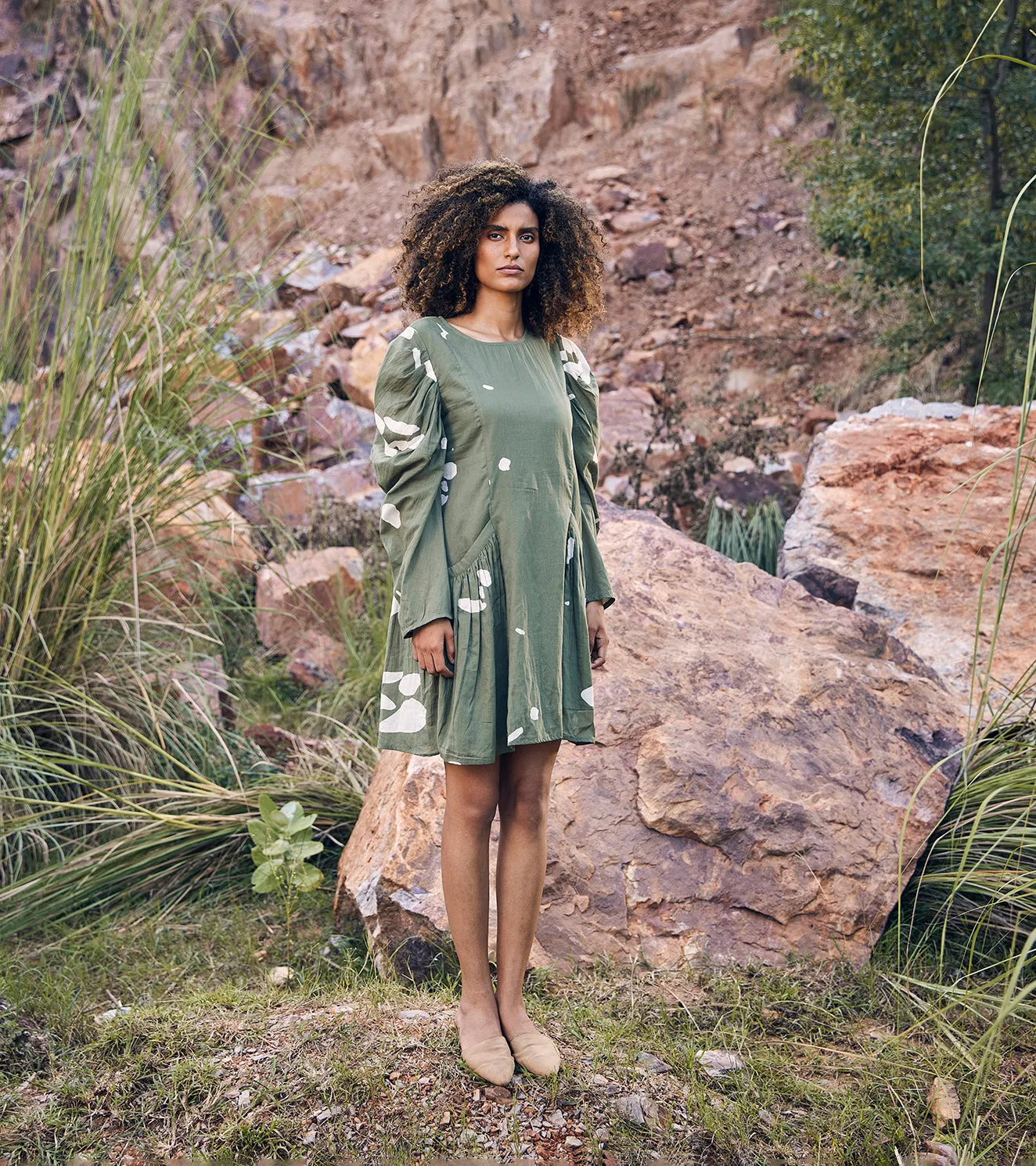 Khara Kapas The Sense Dress 100% Cotton  Green KW676