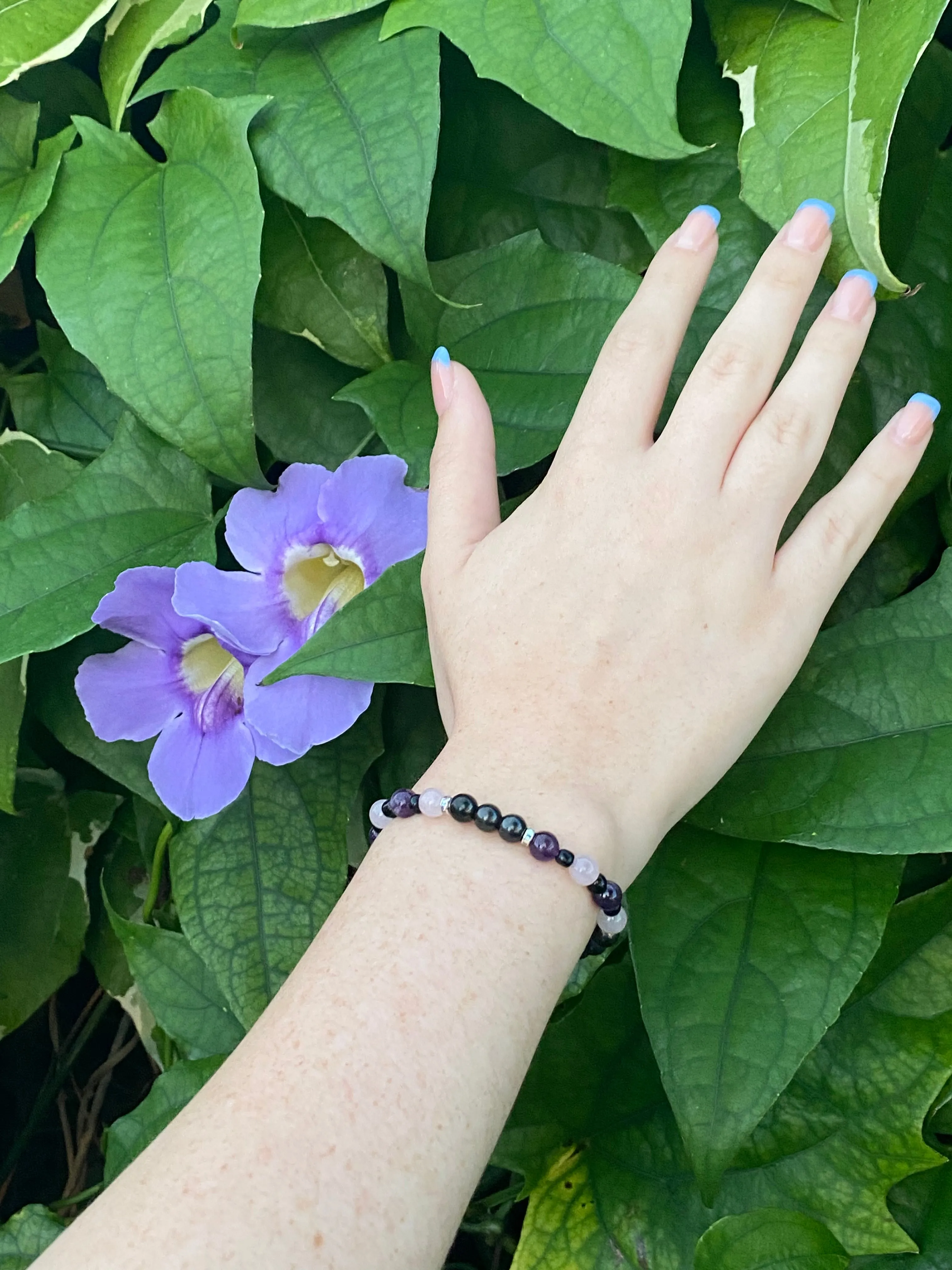 Kid's Love, Harmony and Protection Bracelet - Shungite Amethyst Pink Quartz