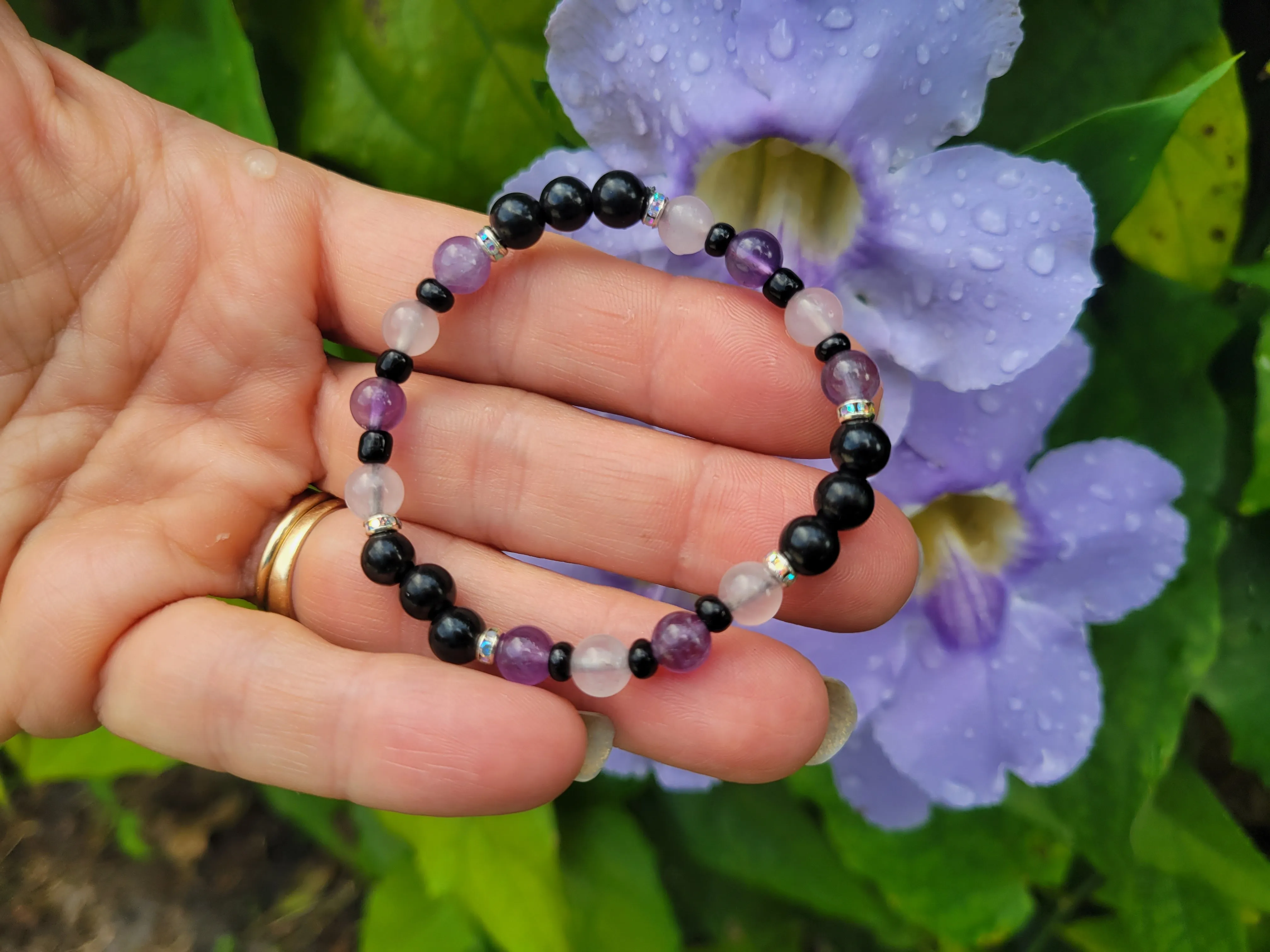 Kid's Love, Harmony and Protection Bracelet - Shungite Amethyst Pink Quartz