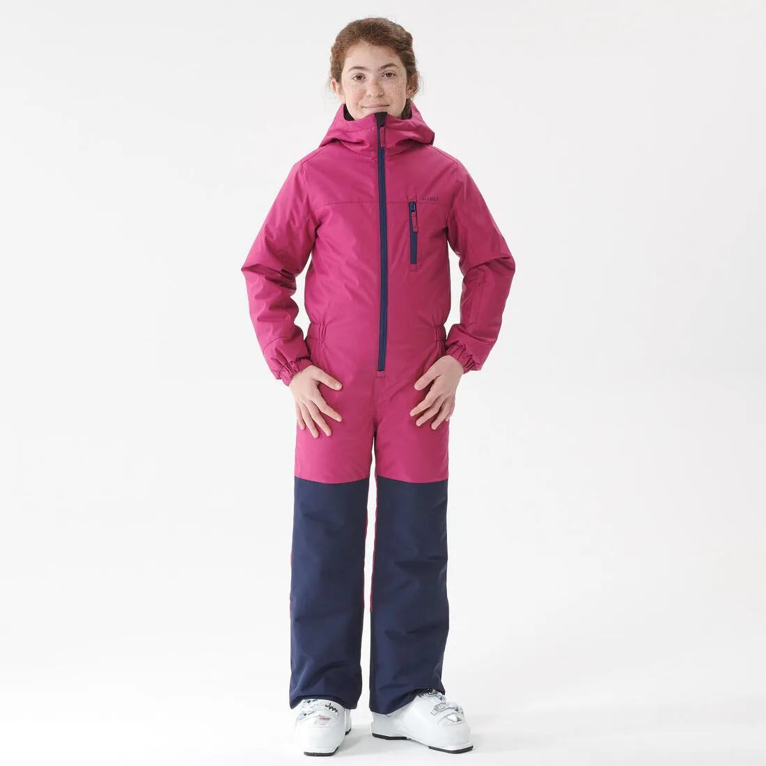 KIDS’ WARM AND WATERPROOF SKI SUIT - 100 - PINK AND NAVY BLUE