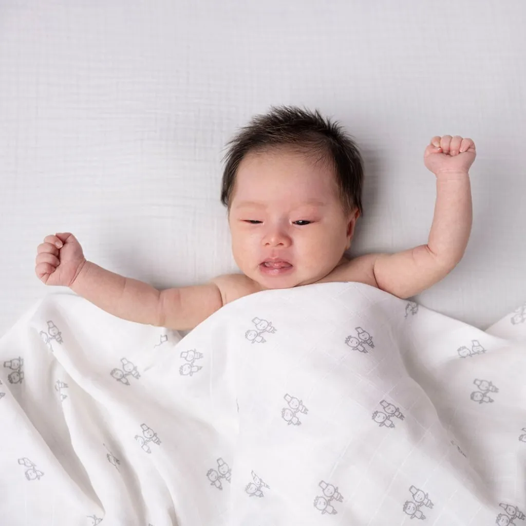 KIKI & SEBBY Bamboo & Cotton Swaddle Blanket (120 x 120 cm) - K&S   Grey