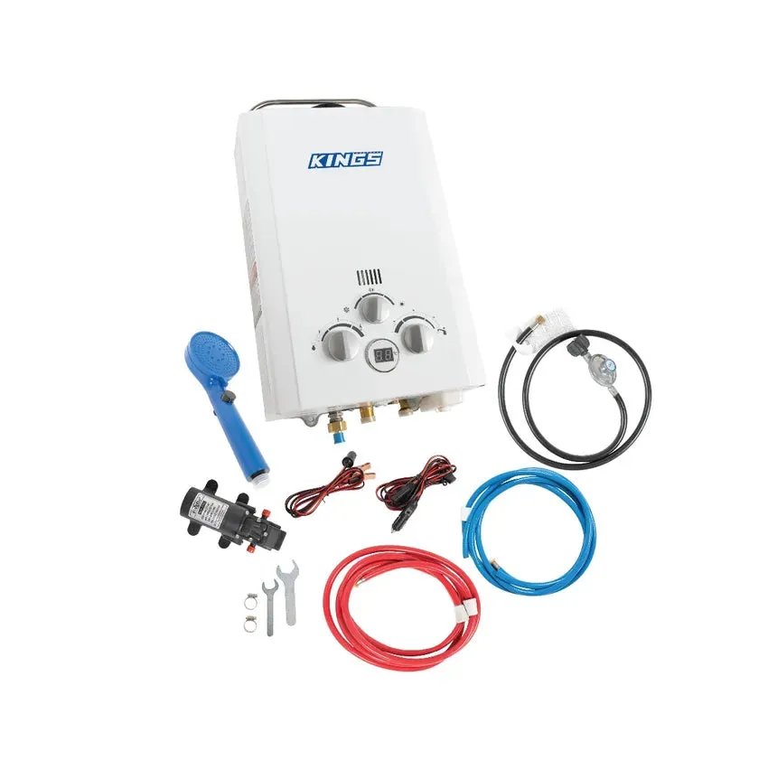 Kings Portable Gas Hot Water System | Camping Shower Water Heater | Tankless | Inc. Pump