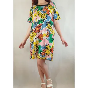 Kip & Co colourful oversize tee shirt dress with black neckline size 10