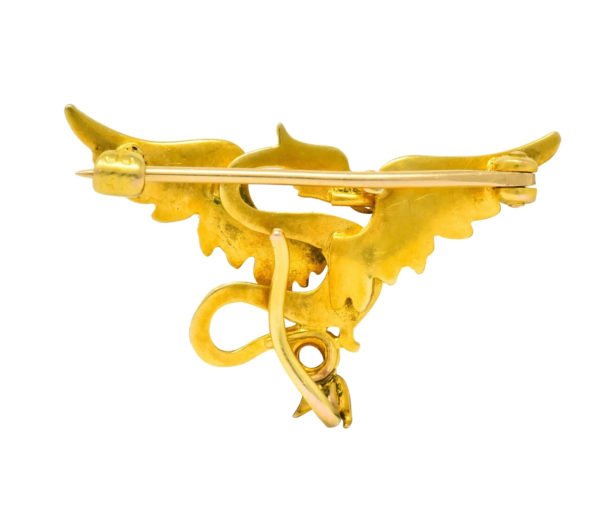 Krementz Art Nouveau 14 Karat Gold Enamel Dragon Watch Pin Brooch