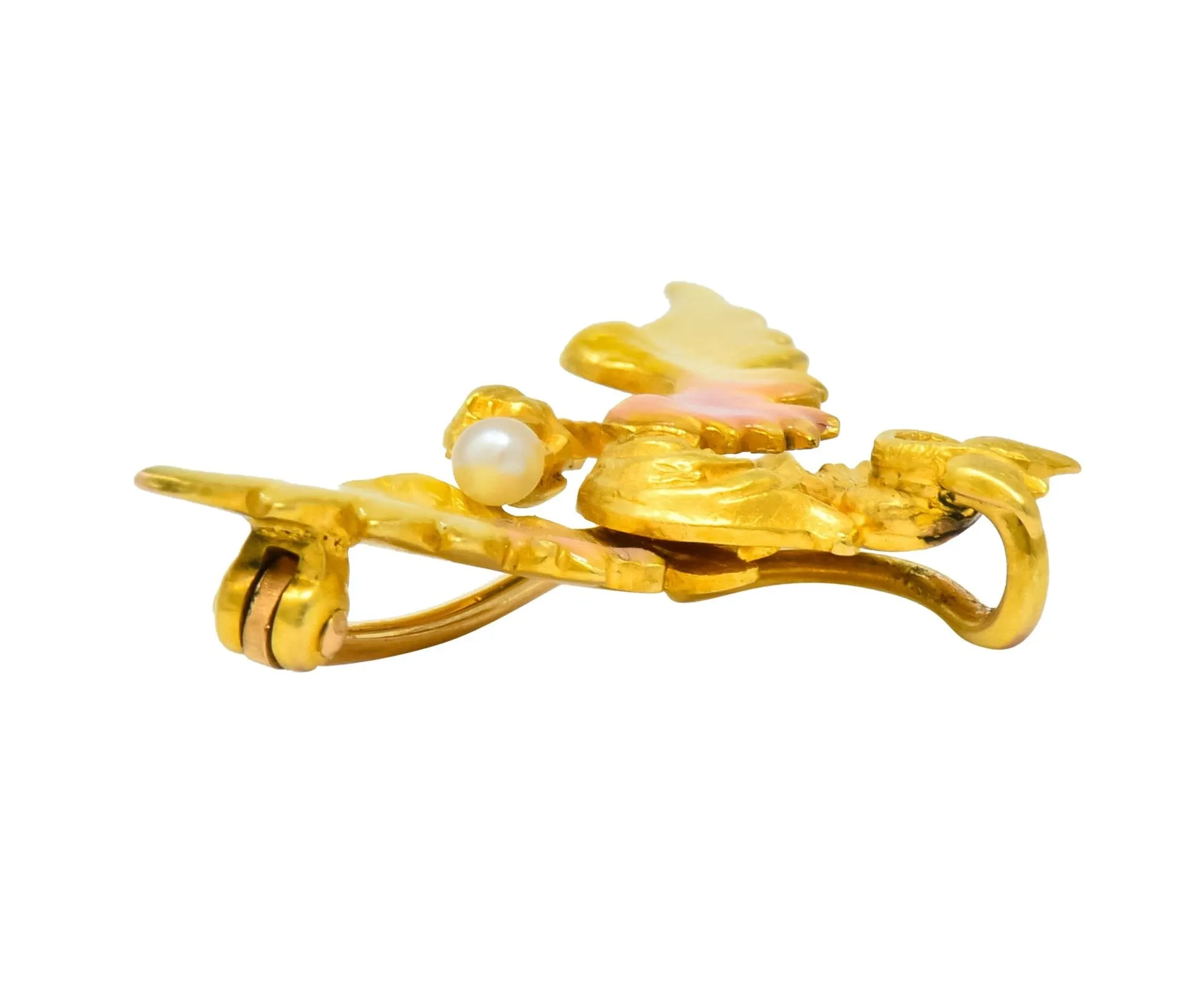 Krementz Art Nouveau 14 Karat Gold Enamel Dragon Watch Pin Brooch