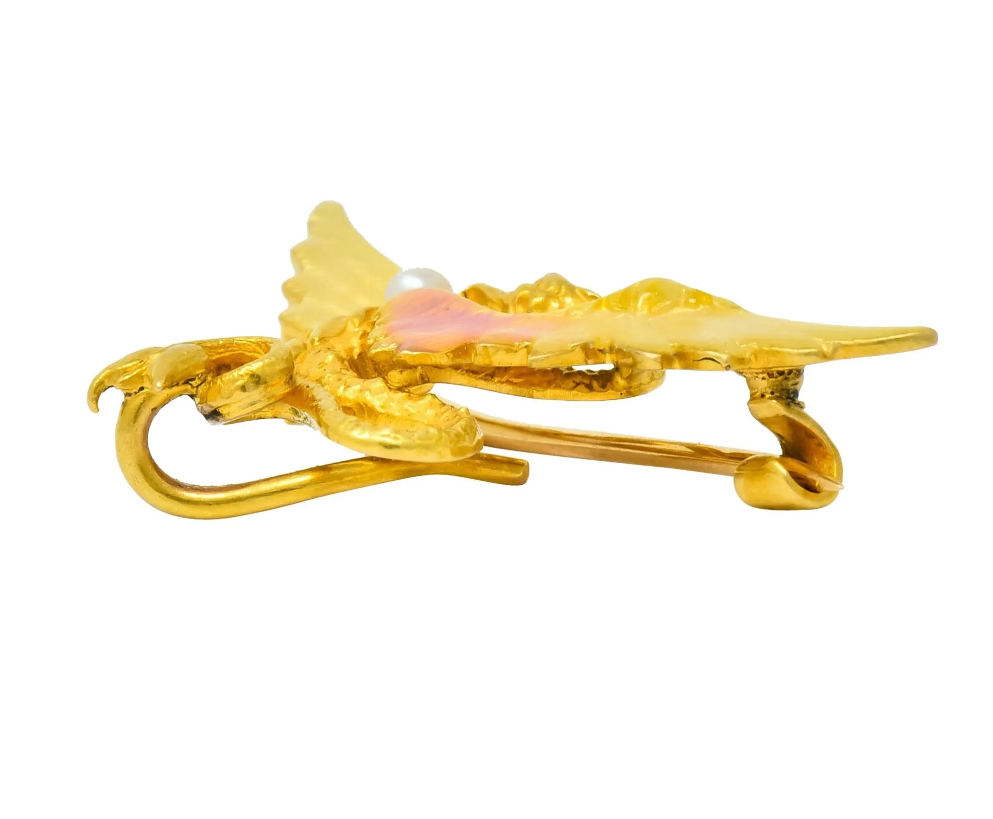 Krementz Art Nouveau 14 Karat Gold Enamel Dragon Watch Pin Brooch