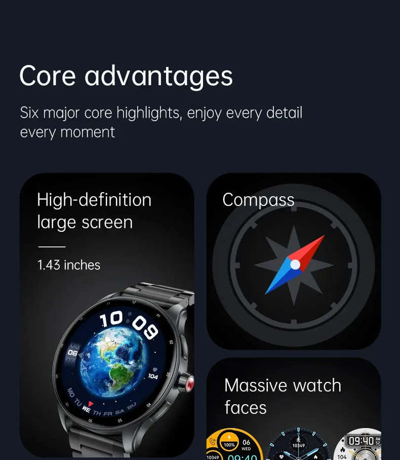 KUMI GW5 Pro 1.43"AMOLED Screen IP68 Waterproof Bluetooth Call 5.2 Health sleep monitor 100  Sports modes compass smart watch