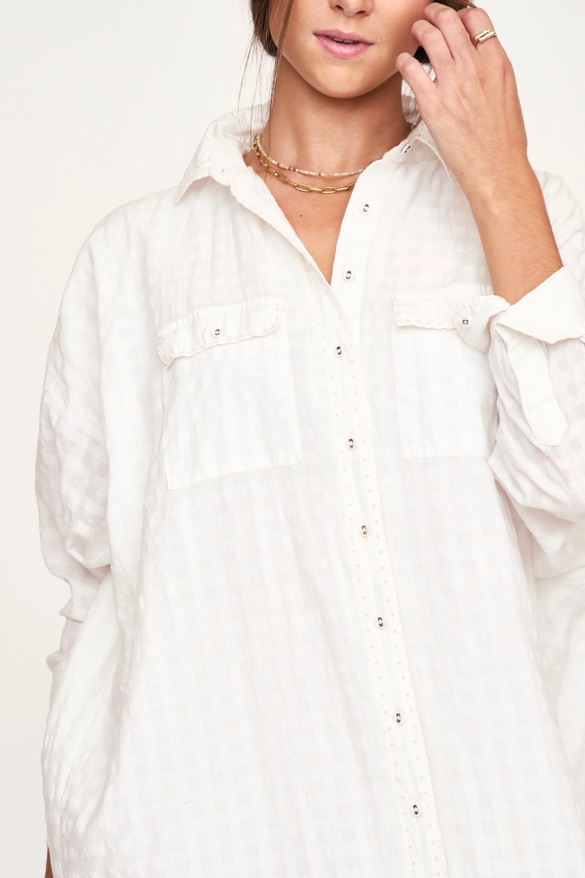 Kyoto House Dress in White Boxweave