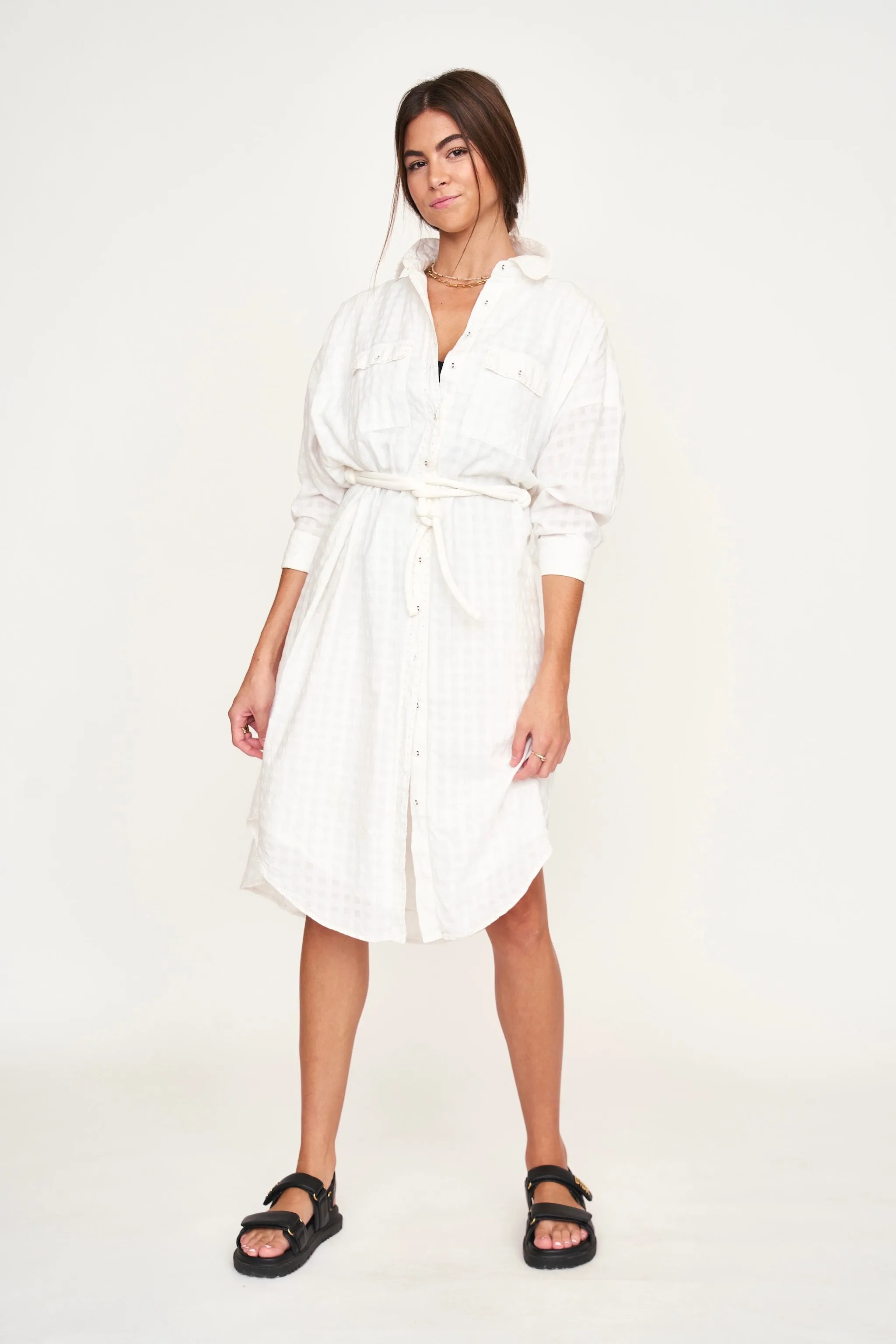 Kyoto House Dress in White Boxweave