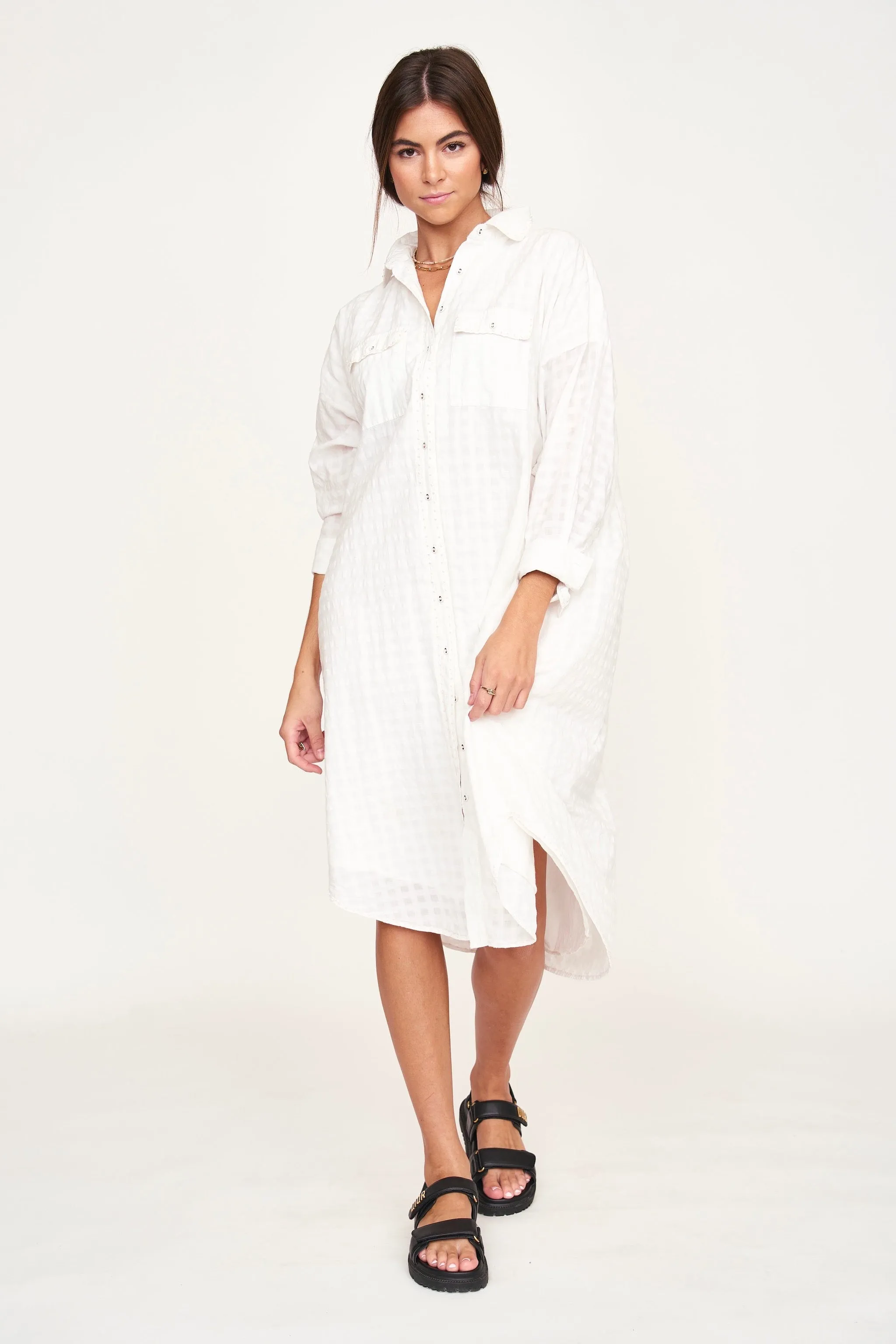 Kyoto House Dress in White Boxweave