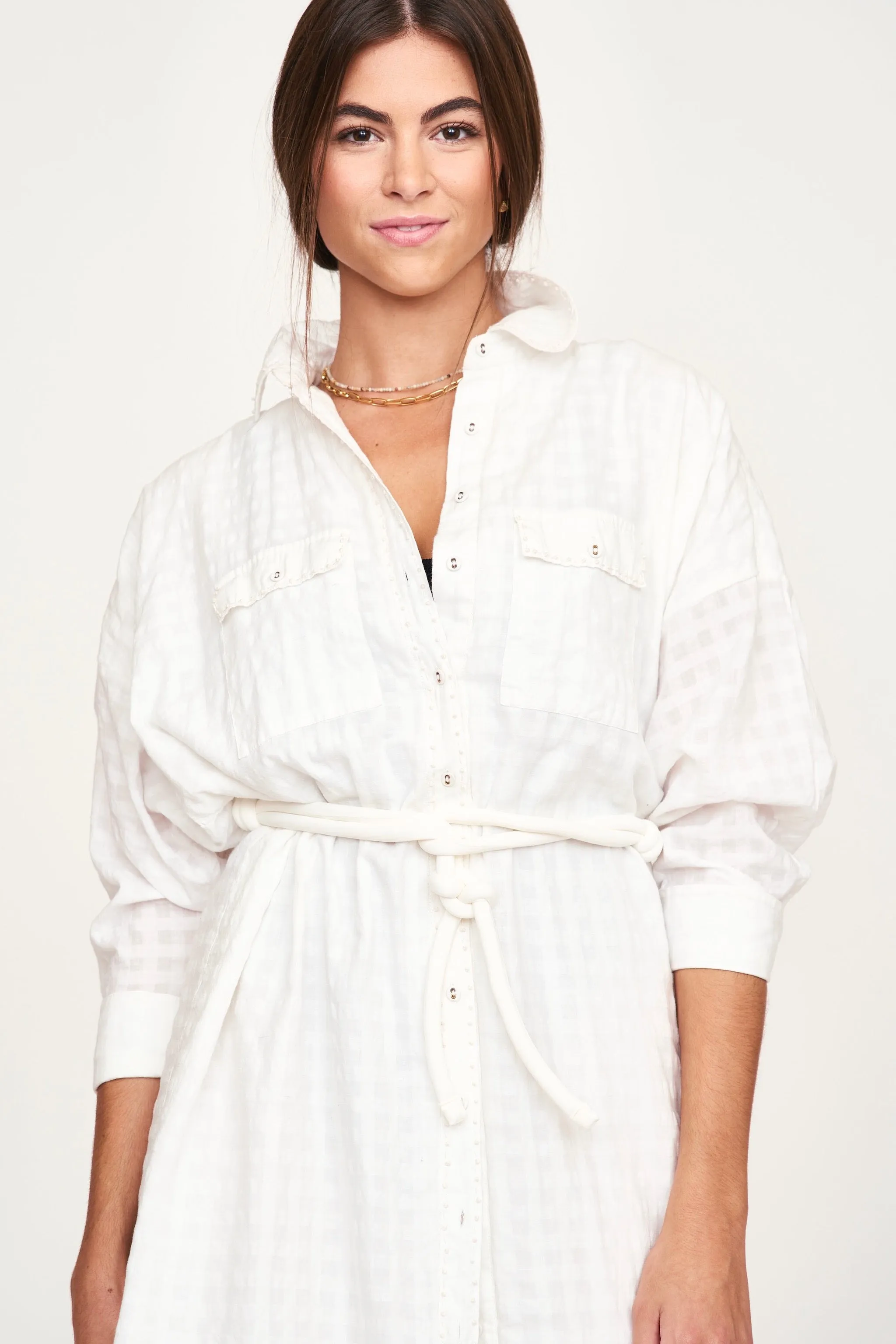 Kyoto House Dress in White Boxweave