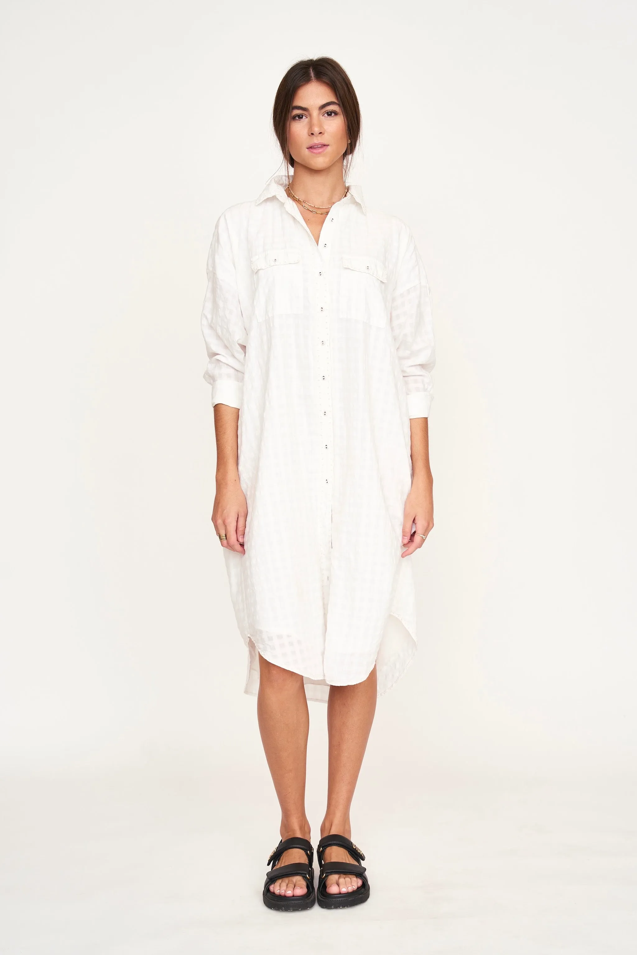 Kyoto House Dress in White Boxweave
