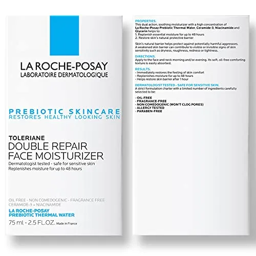 La Roche-Posay Toleriane Double Repair Face Moisturizer, Oil-Free Face Cream with Niacinamide , 2.5 Fl Oz (Pack of 1)