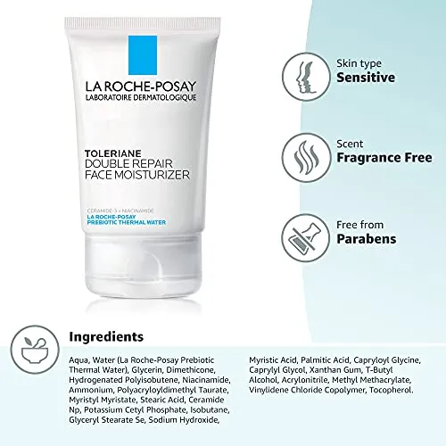 La Roche-Posay Toleriane Double Repair Face Moisturizer, Oil-Free Face Cream with Niacinamide , 2.5 Fl Oz (Pack of 1)