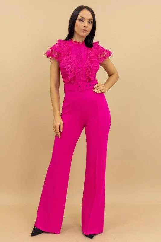 LACE RUFFLE DETAILED FASHION JUMPSUIT