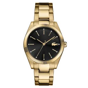 Lacoste Parisienne Ladies Black Dial Gold Bracelet Watch