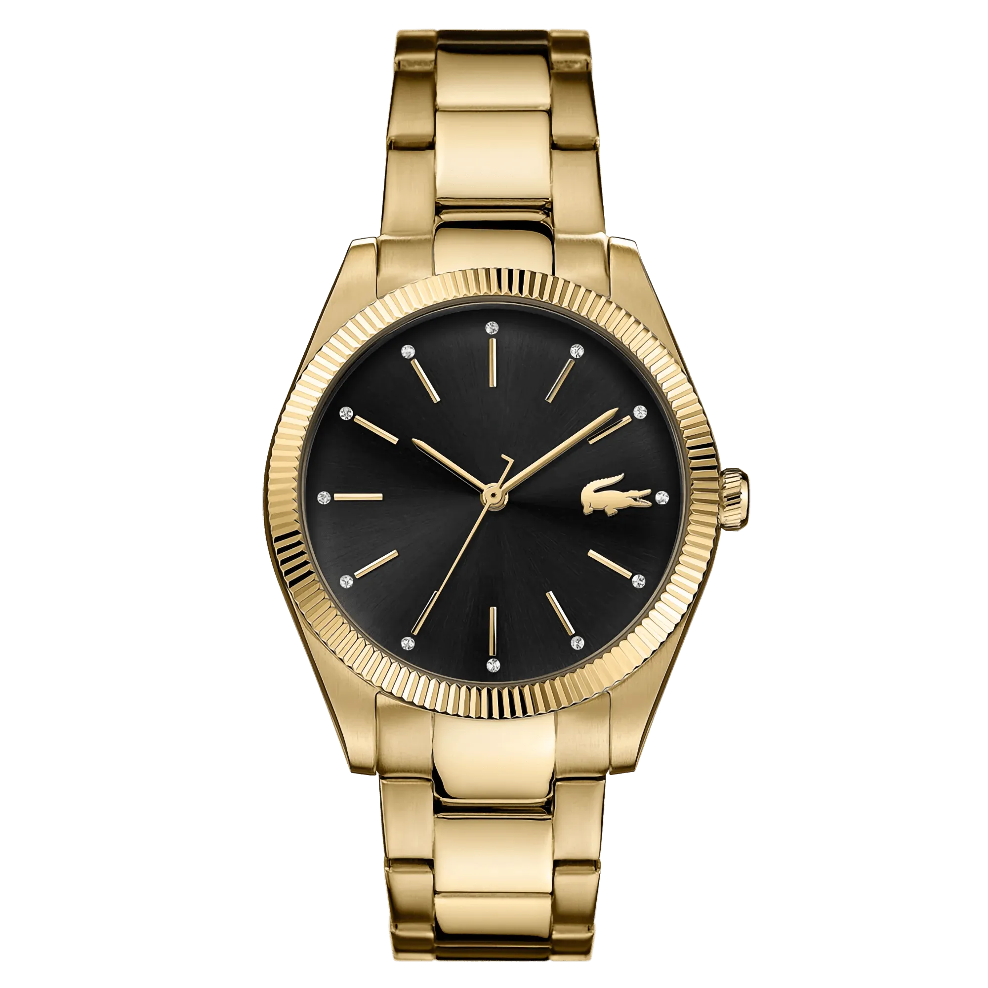 Lacoste Parisienne Ladies Black Dial Gold Bracelet Watch