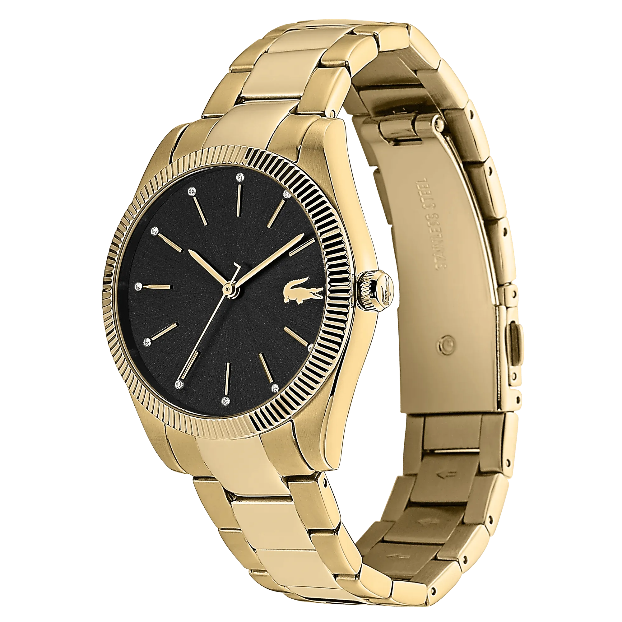 Lacoste Parisienne Ladies Black Dial Gold Bracelet Watch
