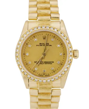 Ladies Rolex Oyster Perpetual 18K Yellow Gold 67518 Diamond Champagne Watch