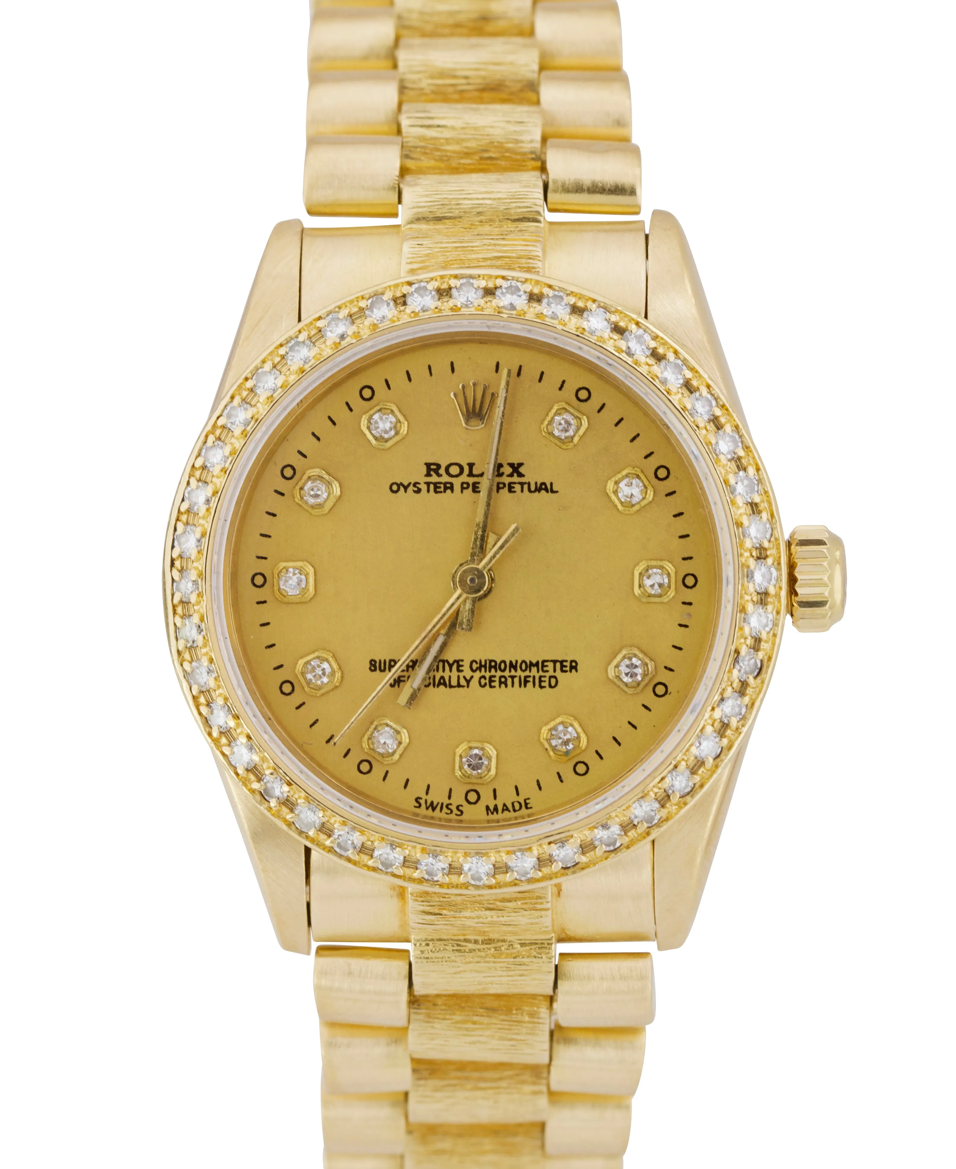 Ladies Rolex Oyster Perpetual 18K Yellow Gold 67518 Diamond Champagne Watch