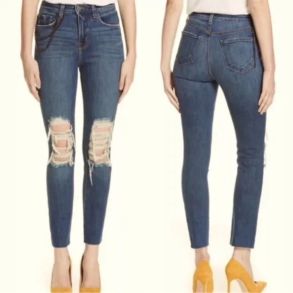 L'AGENCE Luna High Rise Straight Leg Chain detail Jean Size 29
