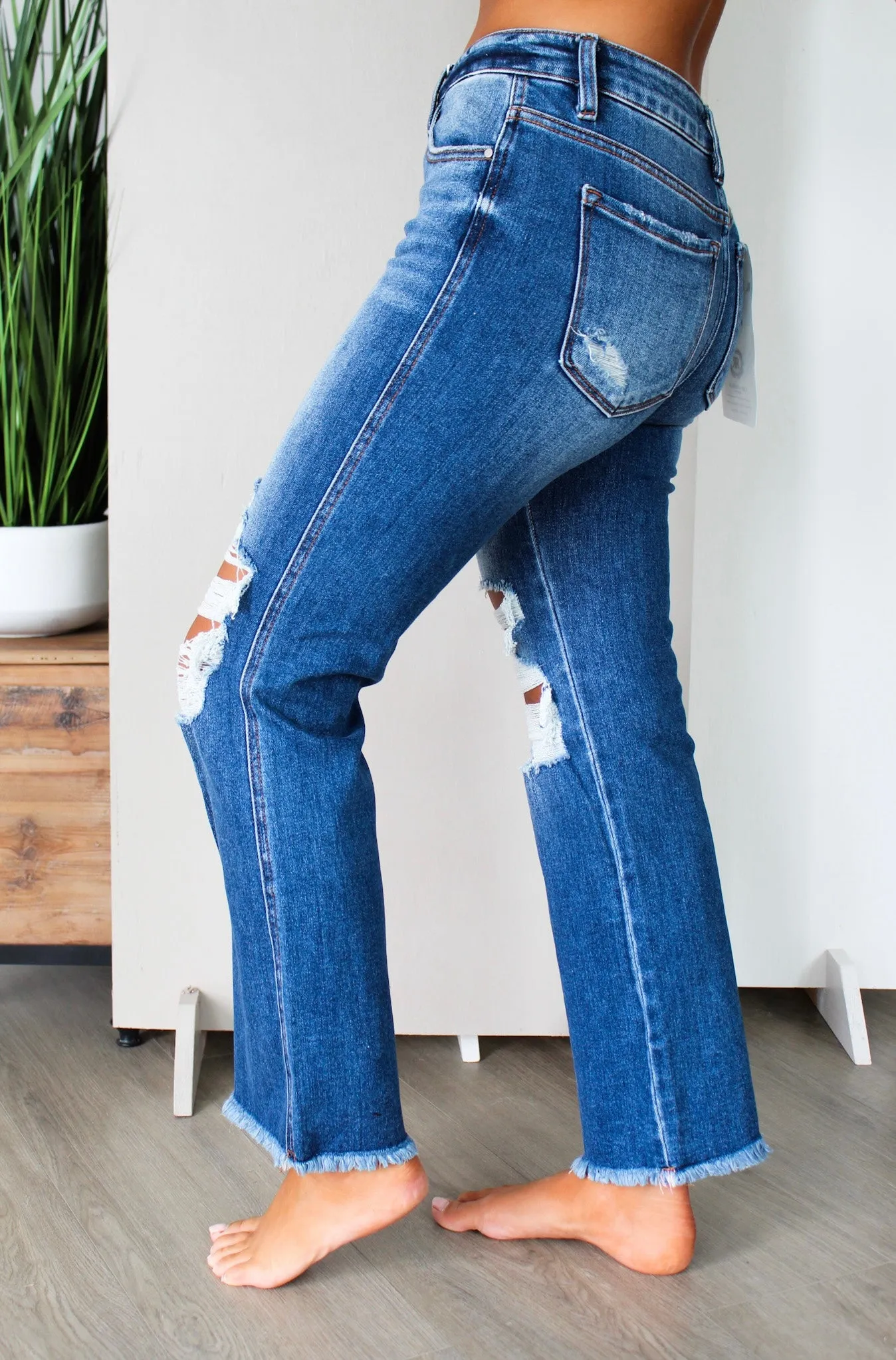 Landry Distressed Ankle Flare • Dark Wash