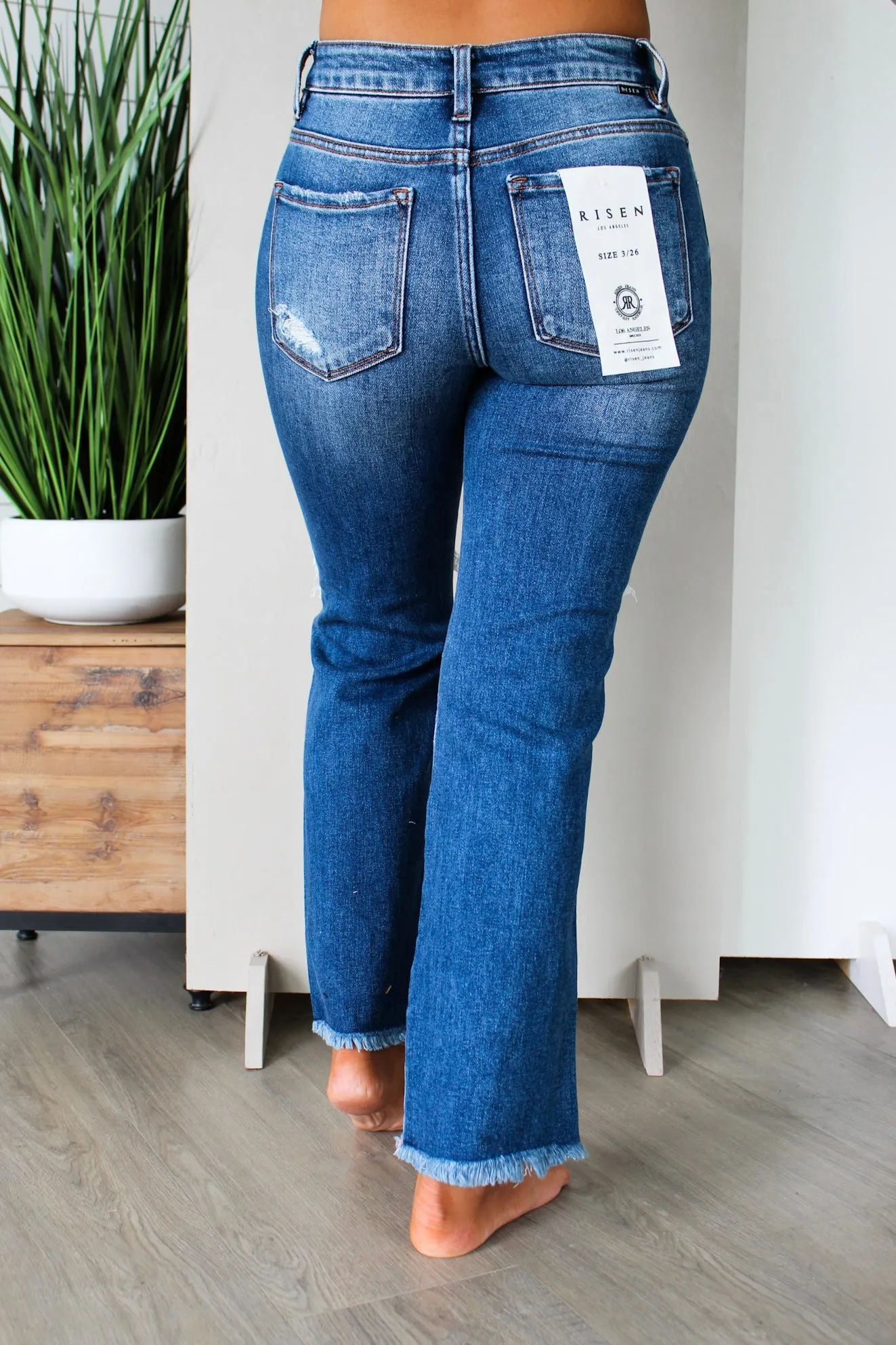 Landry Distressed Ankle Flare • Dark Wash