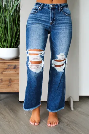 Landry Distressed Ankle Flare • Dark Wash