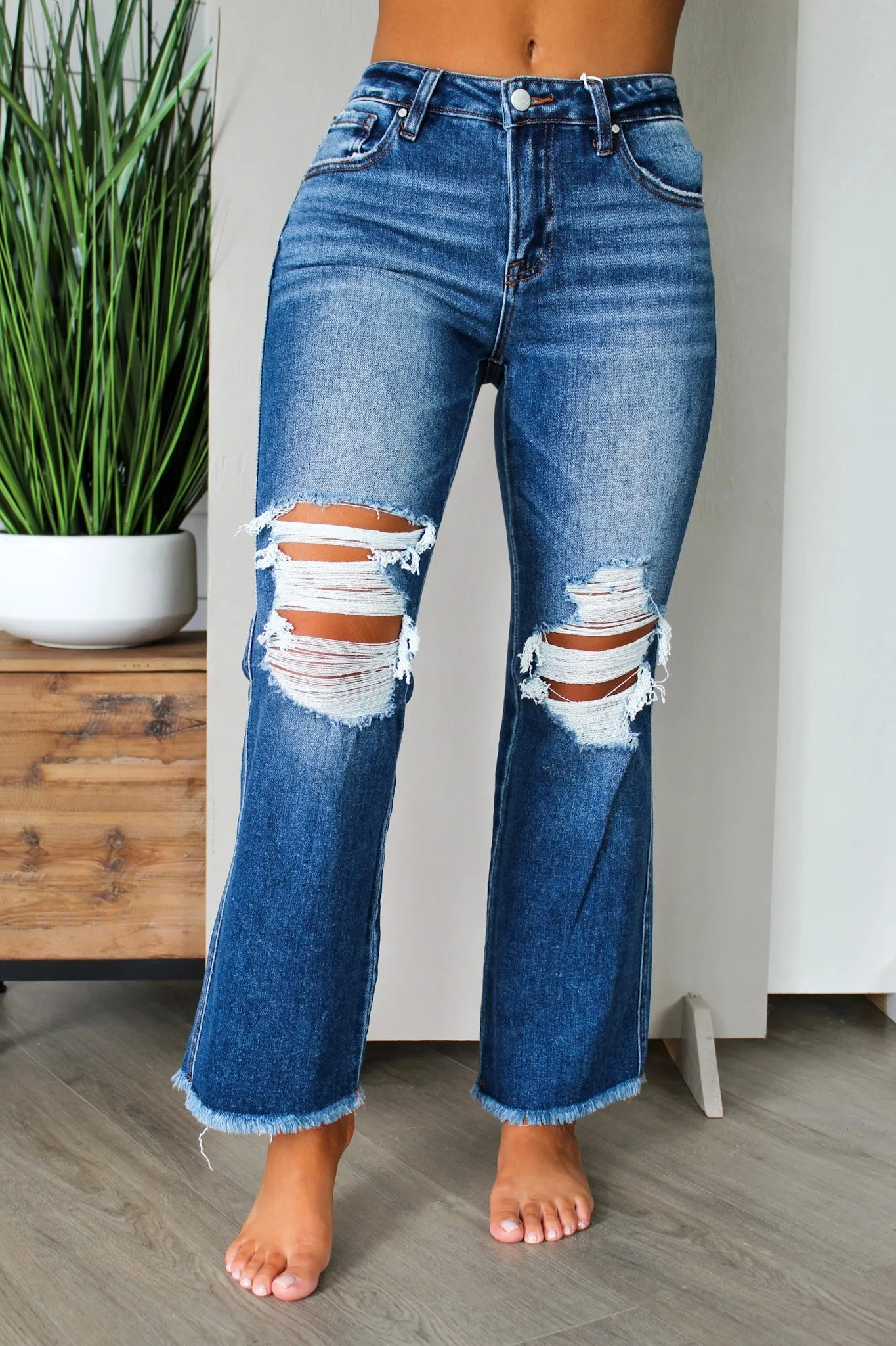 Landry Distressed Ankle Flare • Dark Wash