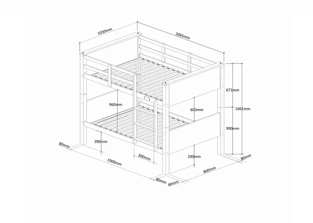 Langham HD Bunk Bed (White) with Mattresses Bundle