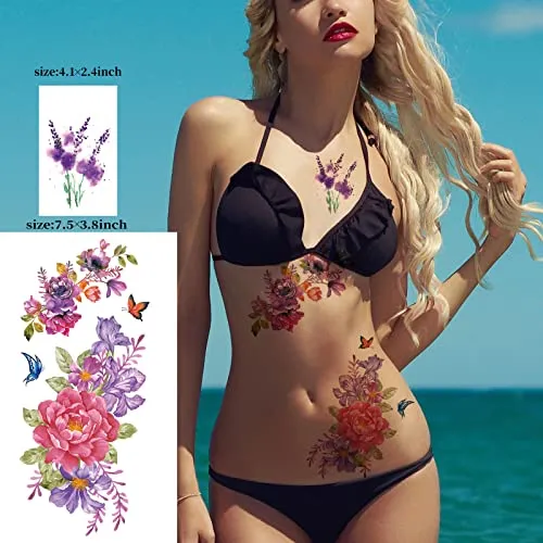 Large Flowers Temporary Tattoos21 Sheets Waterproof Fake Tattoos Rose Peony Body Art Arm Tattoo