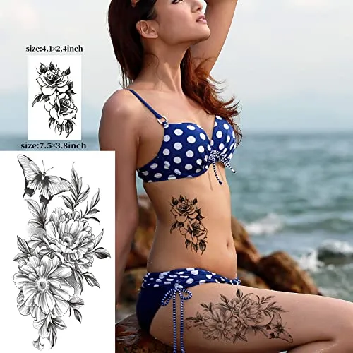 Large Flowers Temporary Tattoos21 Sheets Waterproof Fake Tattoos Rose Peony Body Art Arm Tattoo