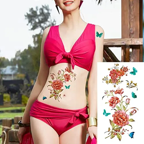 Large Flowers Temporary Tattoos21 Sheets Waterproof Fake Tattoos Rose Peony Body Art Arm Tattoo
