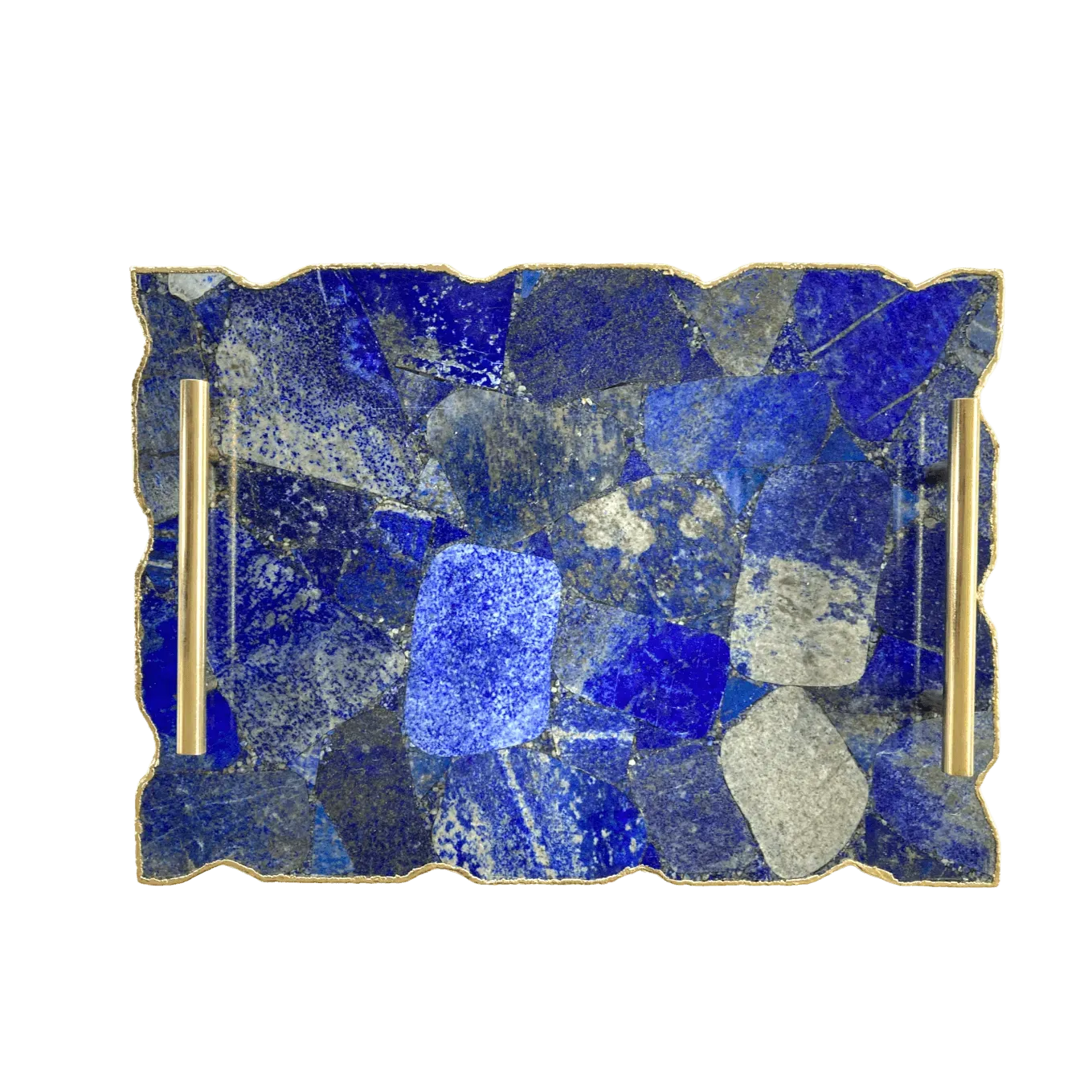 Large Lapis Lazuli Serving Tray With Plain Modern Brass Handles