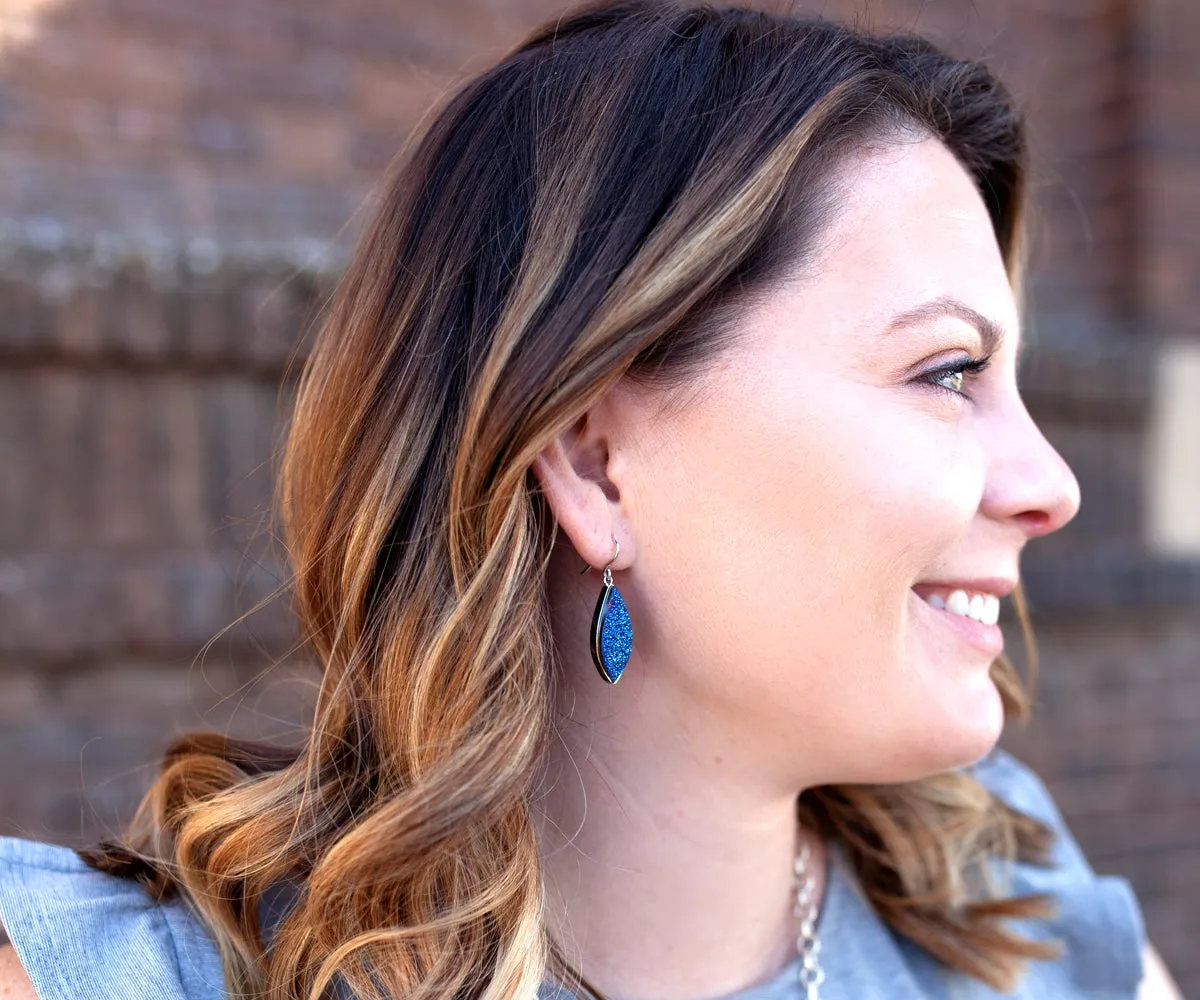Large Marquise Blue Druzy Earrings