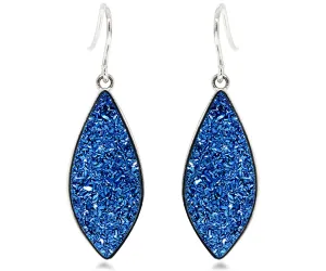 Large Marquise Blue Druzy Earrings