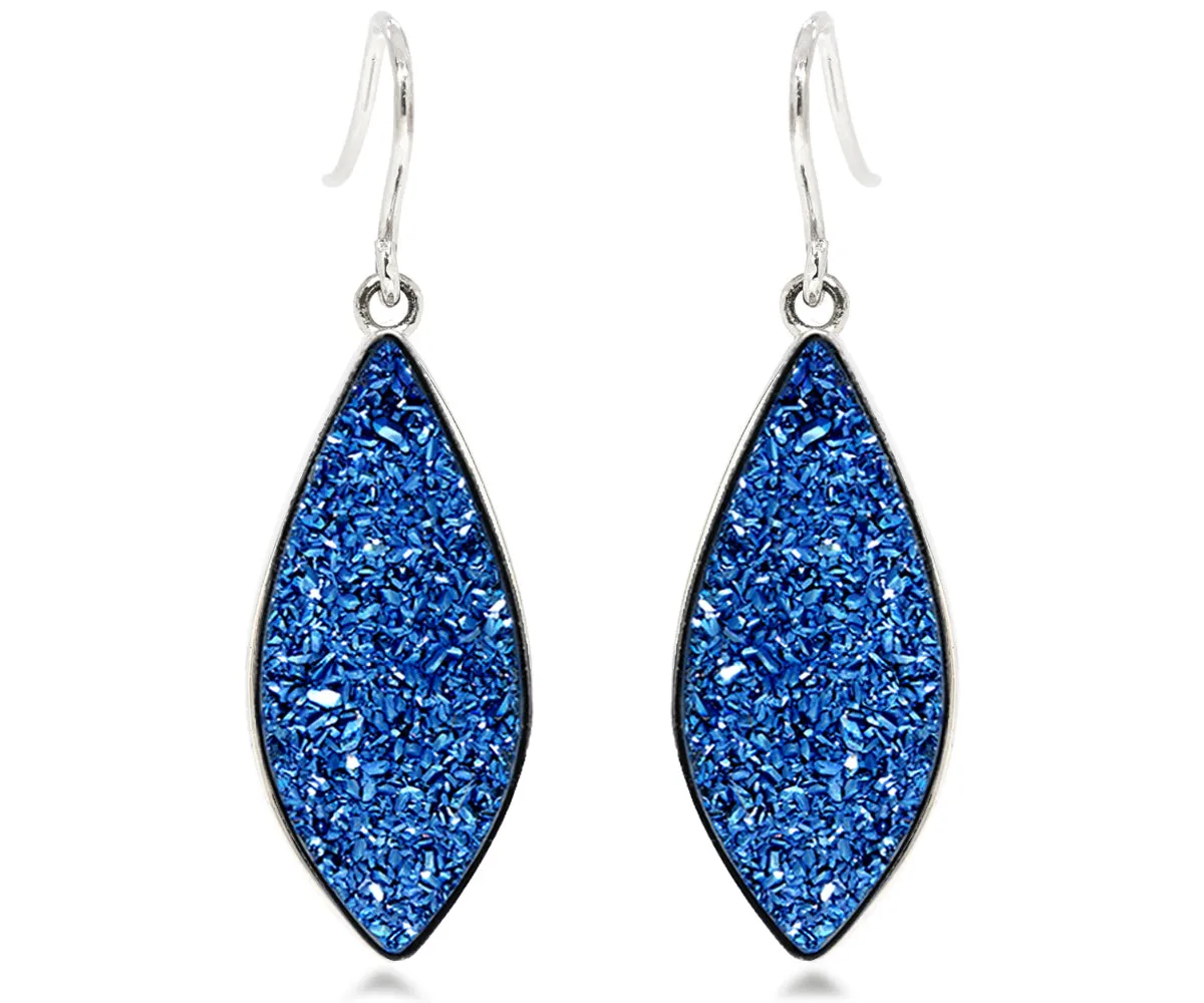Large Marquise Blue Druzy Earrings