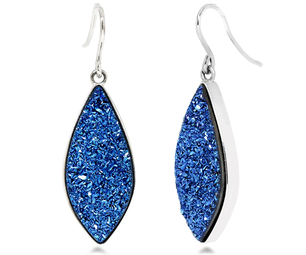 Large Marquise Blue Druzy Earrings
