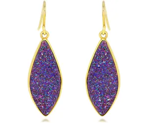 Large Marquise Purple Rainbow Druzy 14k Vermeil Earrings