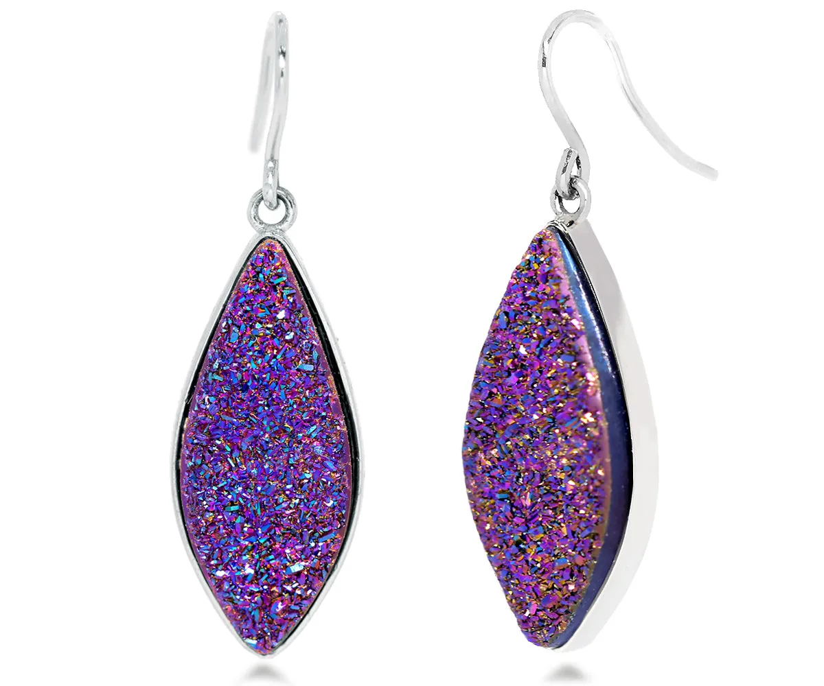 Large Marquise Purple Rainbow Druzy Earrings