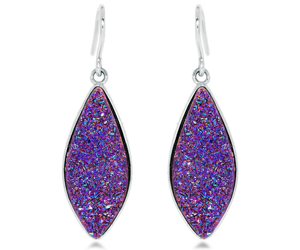 Large Marquise Purple Rainbow Druzy Earrings