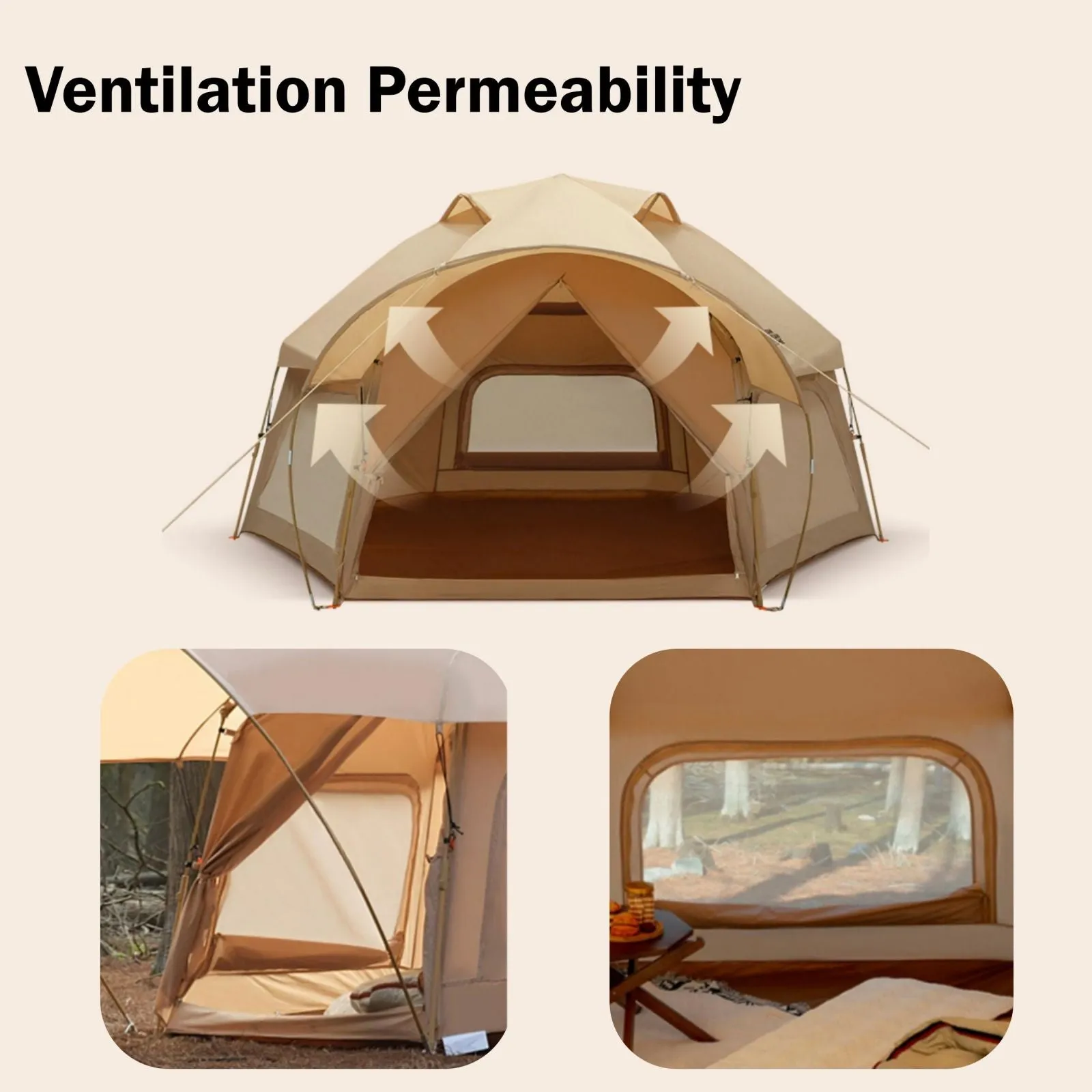 Large Space Luxury Frog Hexagonal Tent 5-8 Person Double Layer All Weather Easy Setup Tents