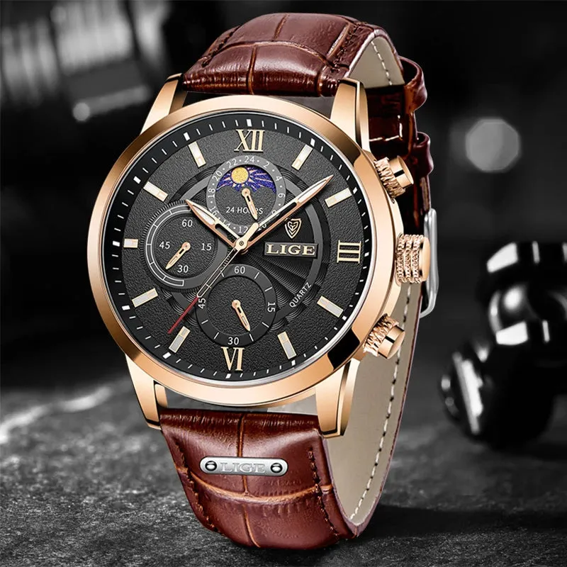 Leather Chrono Waterproof Men's Watch