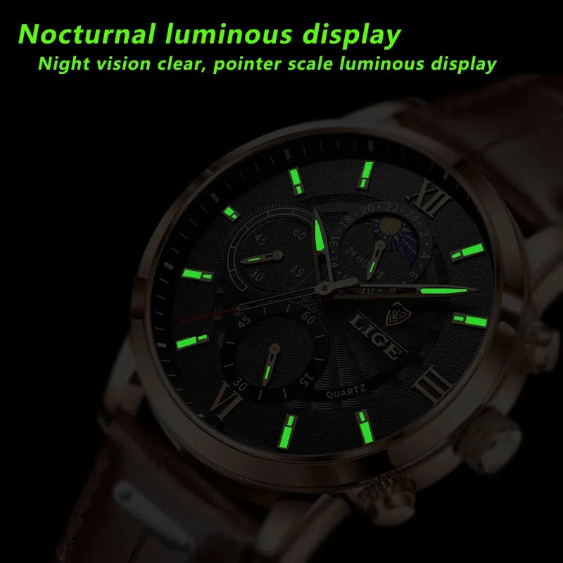Leather Chrono Waterproof Men's Watch