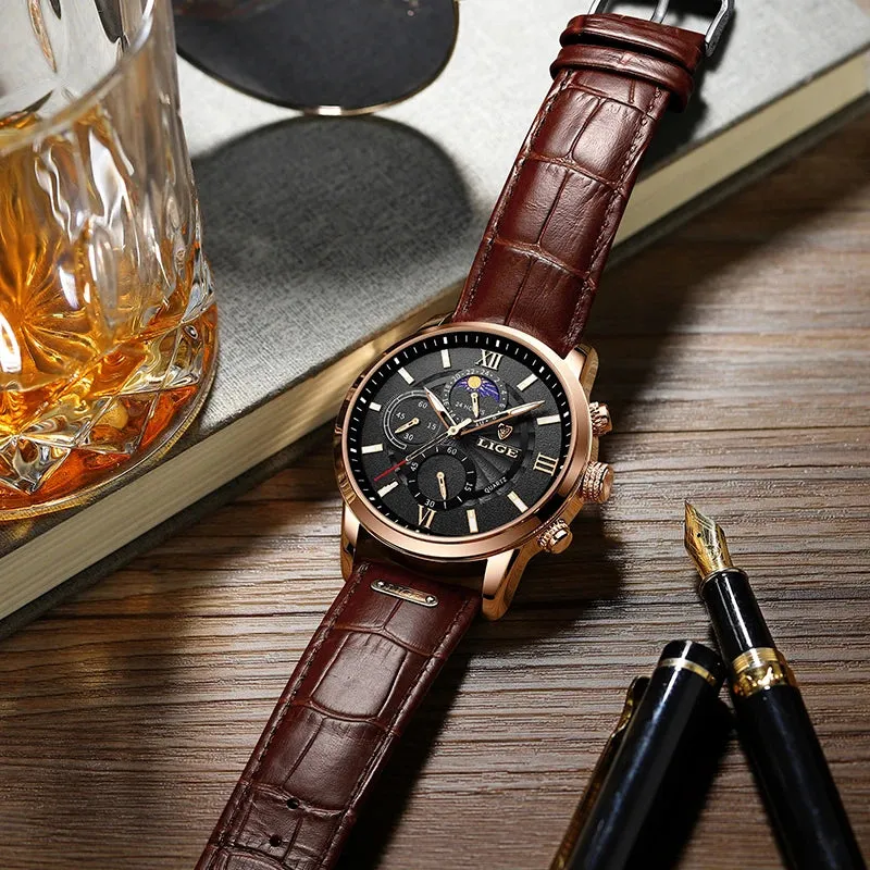 Leather Chrono Waterproof Men's Watch