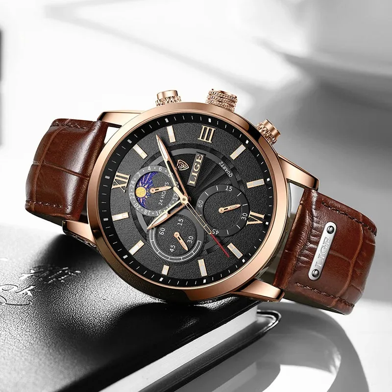 Leather Chrono Waterproof Men's Watch