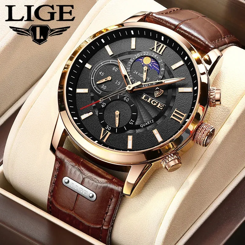 Leather Chrono Waterproof Men's Watch